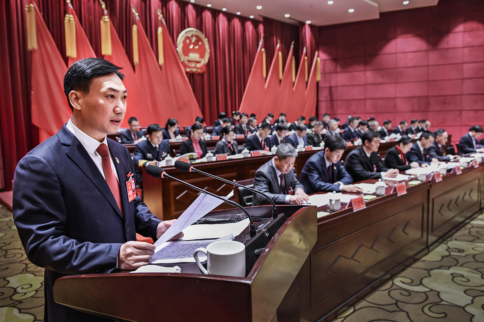 区长陈荣水代表区人民政府向大会作政府工作报告  苏朝阳 摄